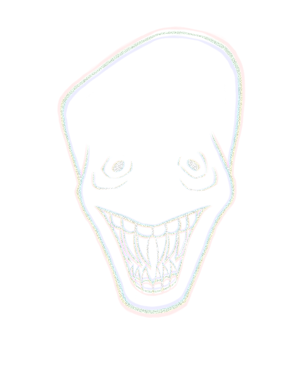 A mysterious face looks out from the shadow. The only thing you can see are it's white glowing eyes, and the vague outline of teeth, revealed in an eerie smile...
